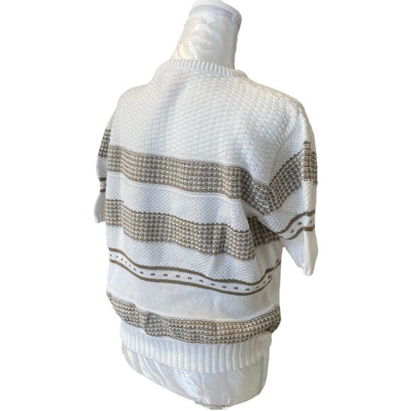 Vintage 80s Carriage Court Classic White Green Grecian Cotton Knit Top Sz Medium - Picture 4 of 16